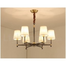 Designer Touch Decorative Pure Brass Large Luxurious Rustic Retro Vintage Brass Pendant Chandelier with Fabric Shades