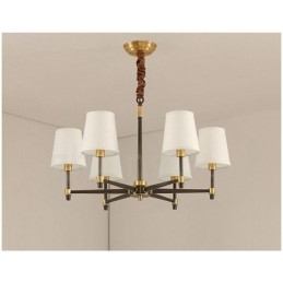 Designer Touch Decorative Pure Brass Large Luxurious Rustic Retro Vintage Brass Pendant Chandelier with Fabric Shades