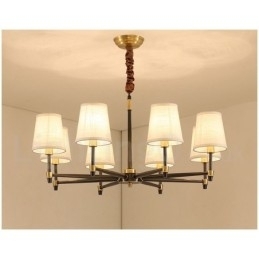 Designer Touch Decorative Pure Brass Large Luxurious Rustic Retro Vintage Brass Pendant Chandelier with Fabric Shades