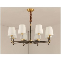 Designer Touch Decorative Pure Brass Large Luxurious Rustic Retro Vintage Brass Pendant Chandelier with Fabric Shades