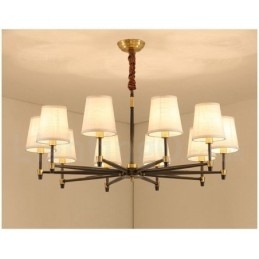 Designer Touch Decorative Pure Brass Large Luxurious Rustic Retro Vintage Brass Pendant Chandelier with Fabric Shades