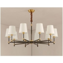 Designer Touch Decorative Pure Brass Large Luxurious Rustic Retro Vintage Brass Pendant Chandelier with Fabric Shades