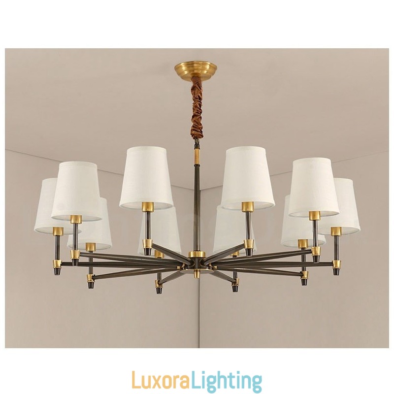 Designer Touch Decorative Pure Brass Large Luxurious Rustic Retro Vintage Brass Pendant Chandelier with Fabric Shades