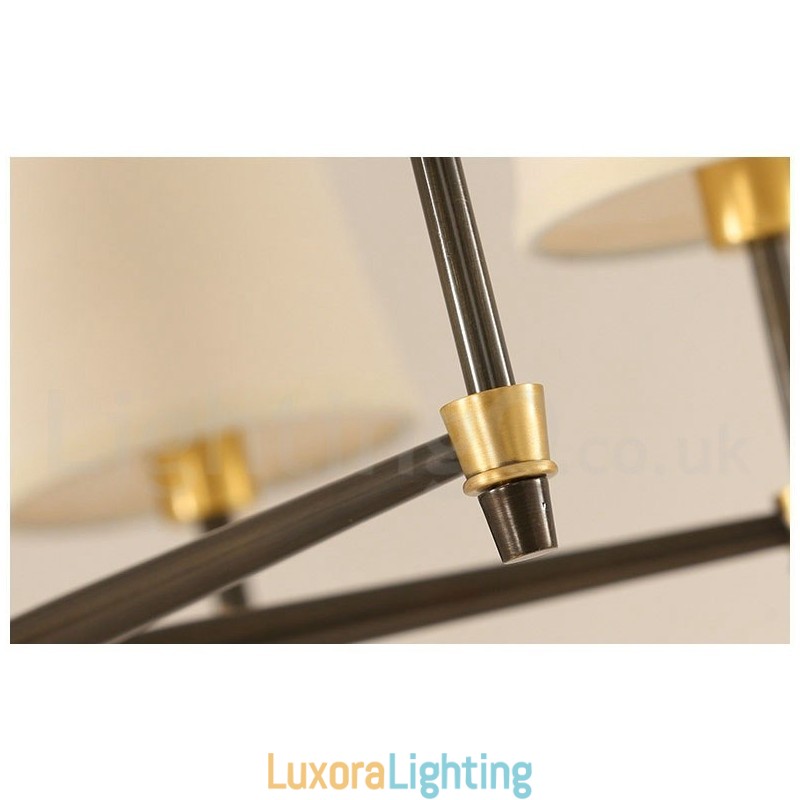 Designer Touch Decorative Pure Brass Large Luxurious Rustic Retro Vintage Brass Pendant Chandelier with Fabric Shades