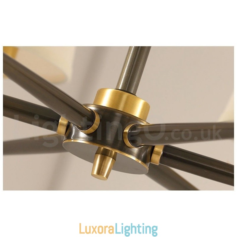 Designer Touch Decorative Pure Brass Large Luxurious Rustic Retro Vintage Brass Pendant Chandelier with Fabric Shades