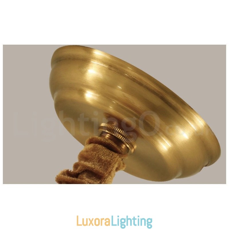 Designer Touch Decorative Pure Brass Large Luxurious Rustic Retro Vintage Brass Pendant Chandelier with Fabric Shades