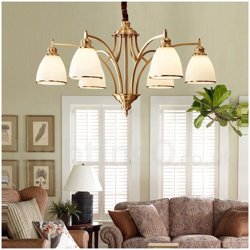 Designer Touch Decorative Pure Brass Large Luxurious Rustic Retro Vintage Brass Pendant Chandelier with Glass Shades