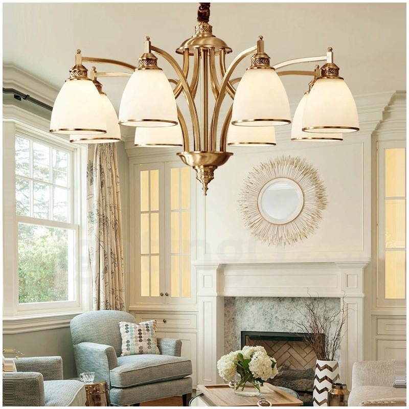 Designer Touch Decorative Pure Brass Large Luxurious Rustic Retro Vintage Brass Pendant Chandelier with Glass Shades