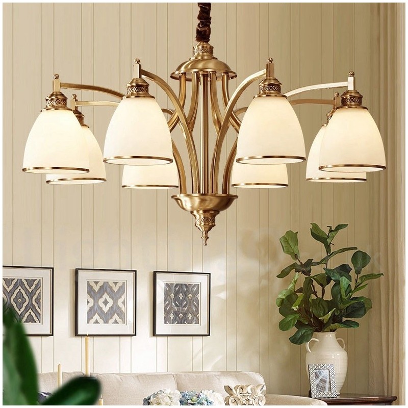 Designer Touch Decorative Pure Brass Large Luxurious Rustic Retro Vintage Brass Pendant Chandelier with Glass Shades