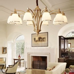 Designer Touch Decorative Pure Brass Large Luxurious Rustic Retro Vintage Brass Pendant Chandelier with Glass Shades