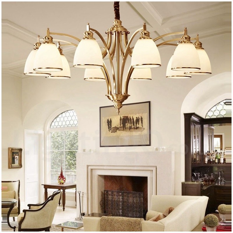 Designer Touch Decorative Pure Brass Large Luxurious Rustic Retro Vintage Brass Pendant Chandelier with Glass Shades