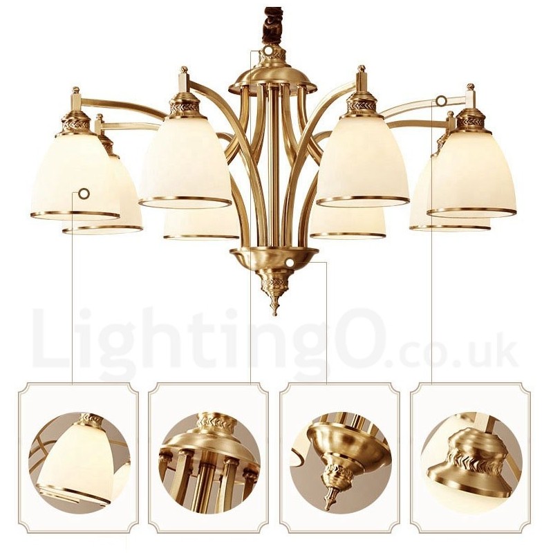Designer Touch Decorative Pure Brass Large Luxurious Rustic Retro Vintage Brass Pendant Chandelier with Glass Shades