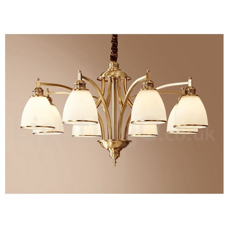 Designer Touch Decorative Pure Brass Large Luxurious Rustic Retro Vintage Brass Pendant Chandelier with Glass Shades