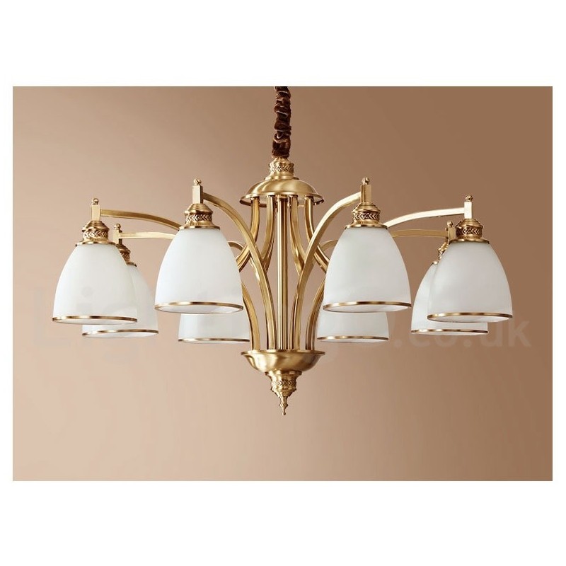 Designer Touch Decorative Pure Brass Large Luxurious Rustic Retro Vintage Brass Pendant Chandelier with Glass Shades