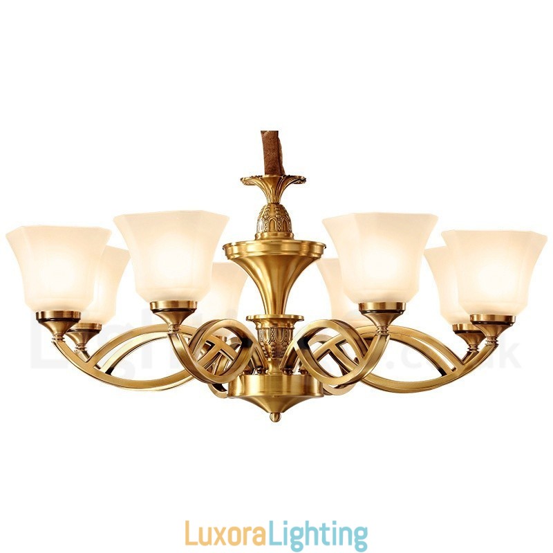 Designer Touch Decorative Pure Brass Large Luxurious Rustic Retro Vintage Brass Pendant Chandelier with Glass Shades