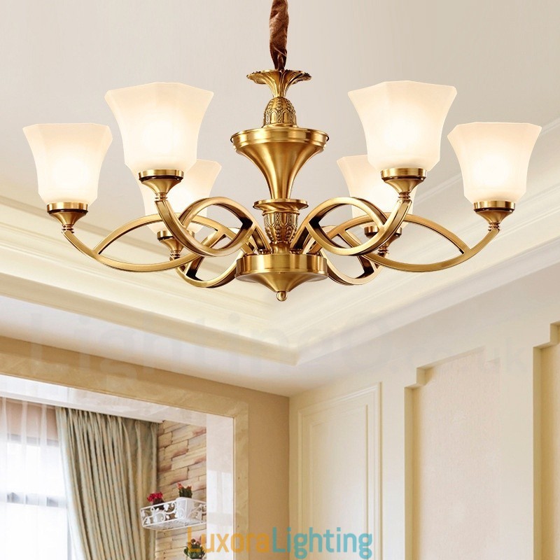Designer Touch Decorative Pure Brass Large Luxurious Rustic Retro Vintage Brass Pendant Chandelier with Glass Shades