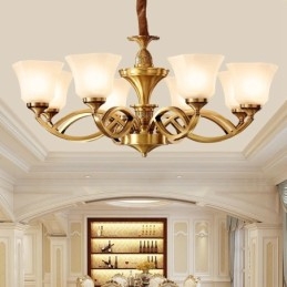 Designer Touch Decorative Pure Brass Large Luxurious Rustic Retro Vintage Brass Pendant Chandelier with Glass Shades