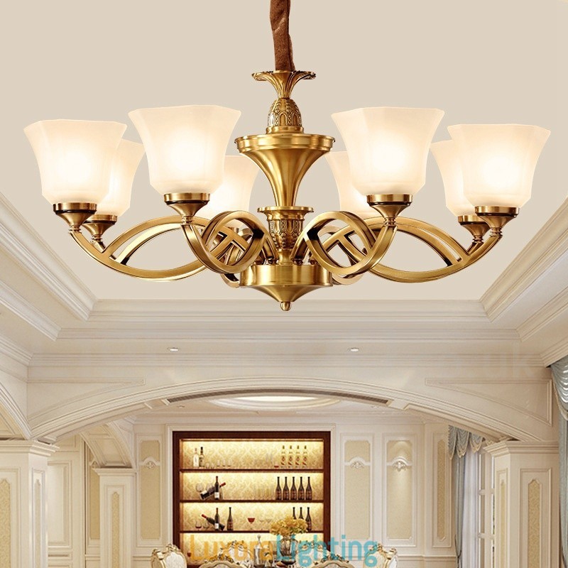 Designer Touch Decorative Pure Brass Large Luxurious Rustic Retro Vintage Brass Pendant Chandelier with Glass Shades