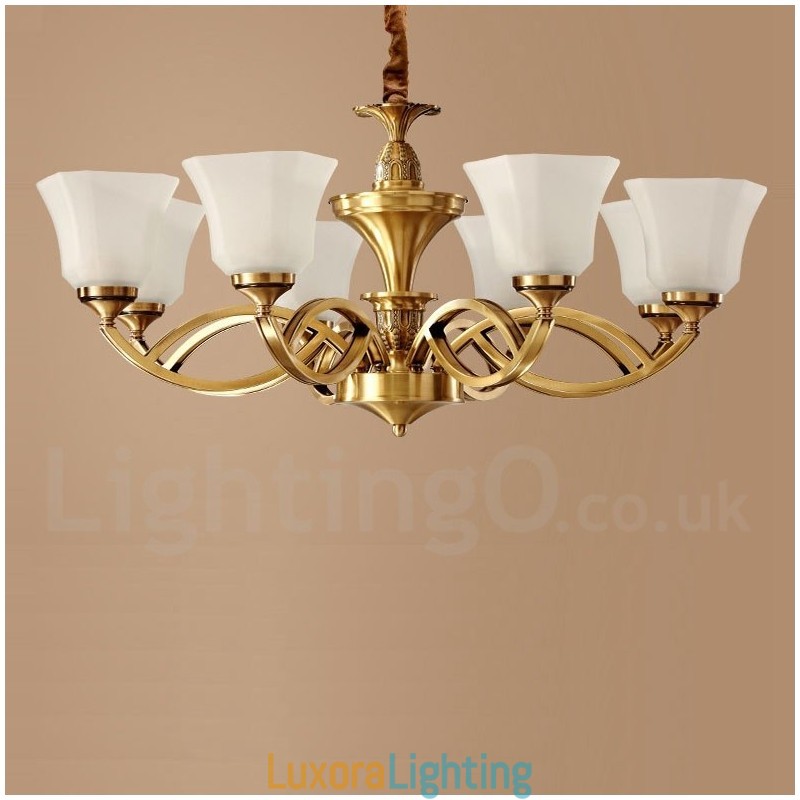 Designer Touch Decorative Pure Brass Large Luxurious Rustic Retro Vintage Brass Pendant Chandelier with Glass Shades