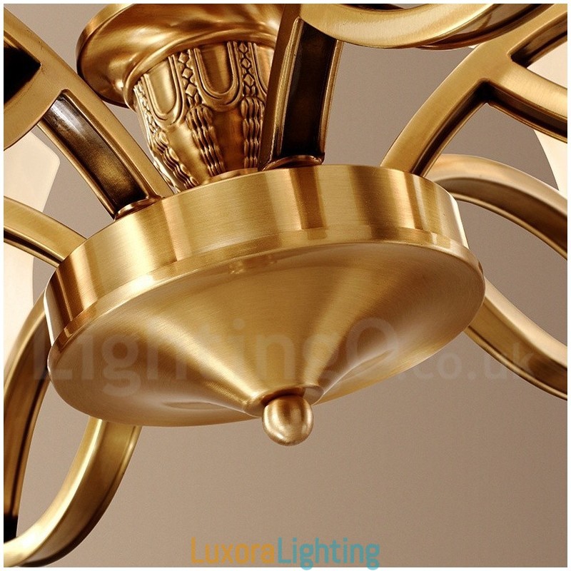 Designer Touch Decorative Pure Brass Large Luxurious Rustic Retro Vintage Brass Pendant Chandelier with Glass Shades