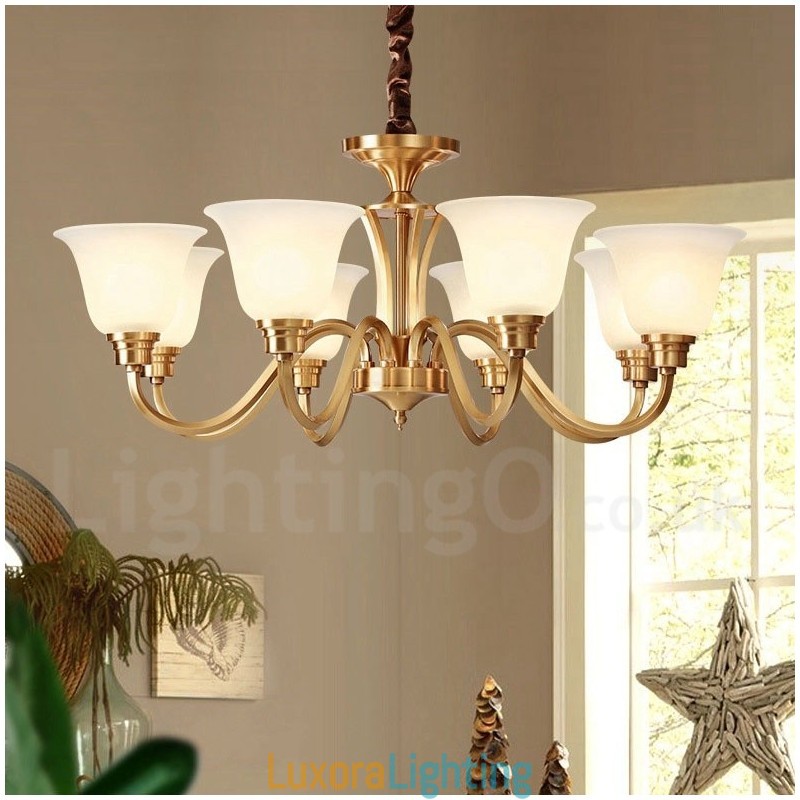 Designer Touch Decorative Pure Brass Large Luxurious Rustic Retro Vintage Solid Brass Pendant Chandelier with Glass Shades