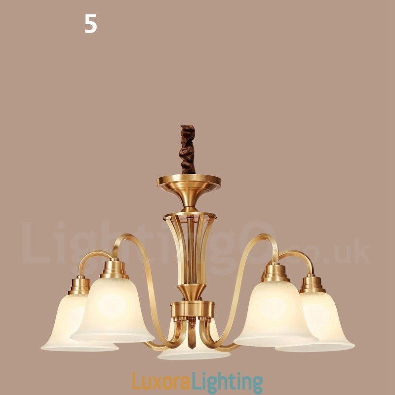 Designer Touch Decorative Pure Brass Large Luxurious Rustic Retro Vintage Solid Brass Pendant Chandelier with Glass Shades