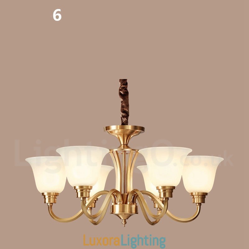 Designer Touch Decorative Pure Brass Large Luxurious Rustic Retro Vintage Solid Brass Pendant Chandelier with Glass Shades