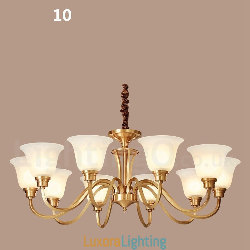 Designer Touch Decorative Pure Brass Large Luxurious Rustic Retro Vintage Solid Brass Pendant Chandelier with Glass Shades