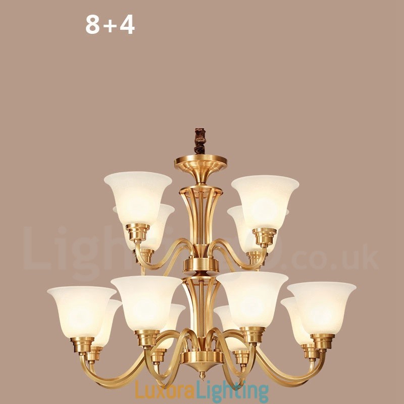 Designer Touch Decorative Pure Brass Large Luxurious Rustic Retro Vintage Solid Brass Pendant Chandelier with Glass Shades