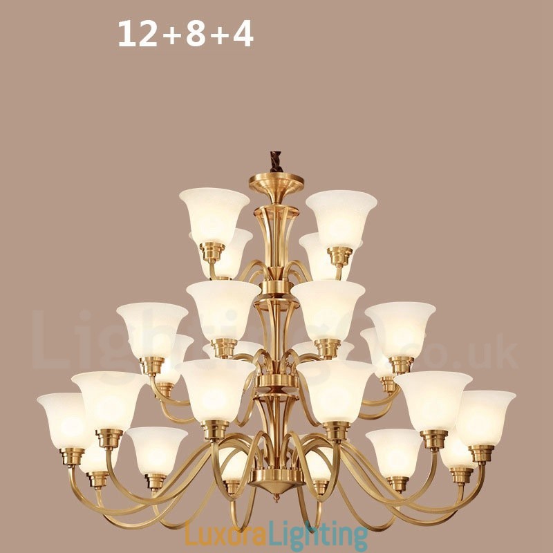 Designer Touch Decorative Pure Brass Large Luxurious Rustic Retro Vintage Solid Brass Pendant Chandelier with Glass Shades