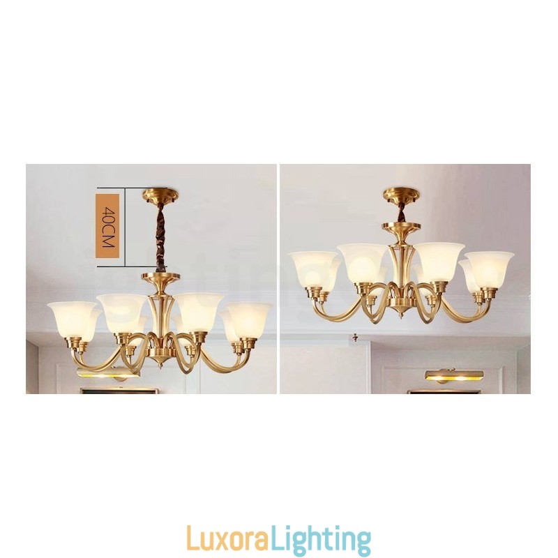 Designer Touch Decorative Pure Brass Large Luxurious Rustic Retro Vintage Solid Brass Pendant Chandelier with Glass Shades