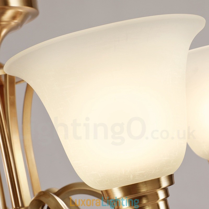 Designer Touch Decorative Pure Brass Large Luxurious Rustic Retro Vintage Solid Brass Pendant Chandelier with Glass Shades