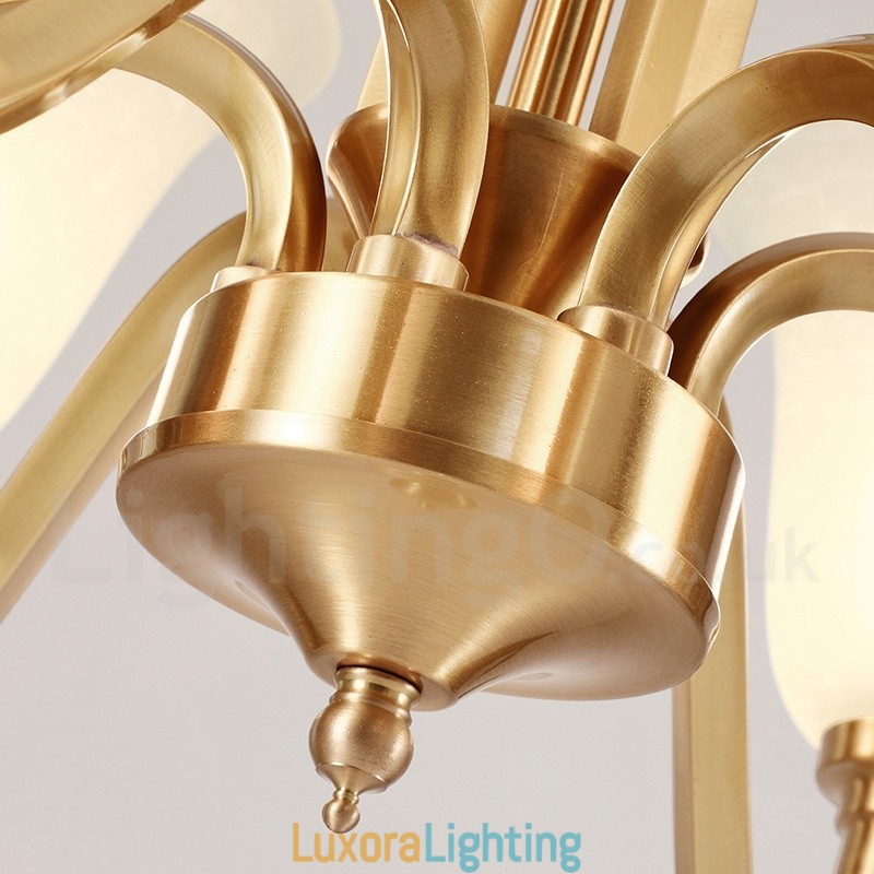 Designer Touch Decorative Pure Brass Large Luxurious Rustic Retro Vintage Solid Brass Pendant Chandelier with Glass Shades