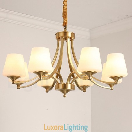 Designer Touch Decorative Pure Brass Large Luxurious Rustic Retro Vintage Brass Pendant Chandelier with Glass Shades