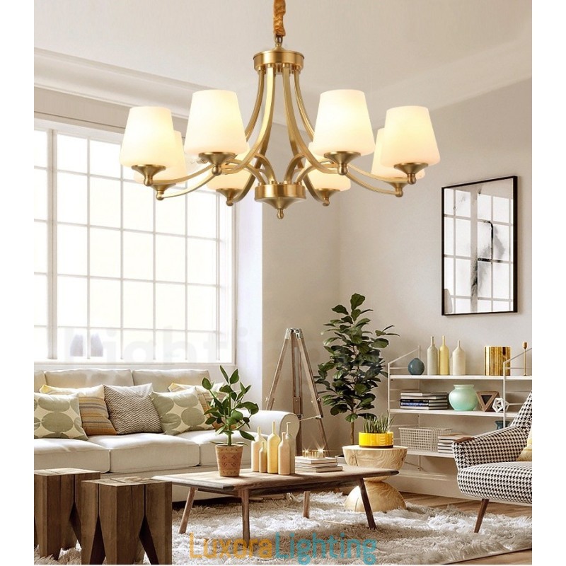Designer Touch Decorative Pure Brass Large Luxurious Rustic Retro Vintage Brass Pendant Chandelier with Glass Shades