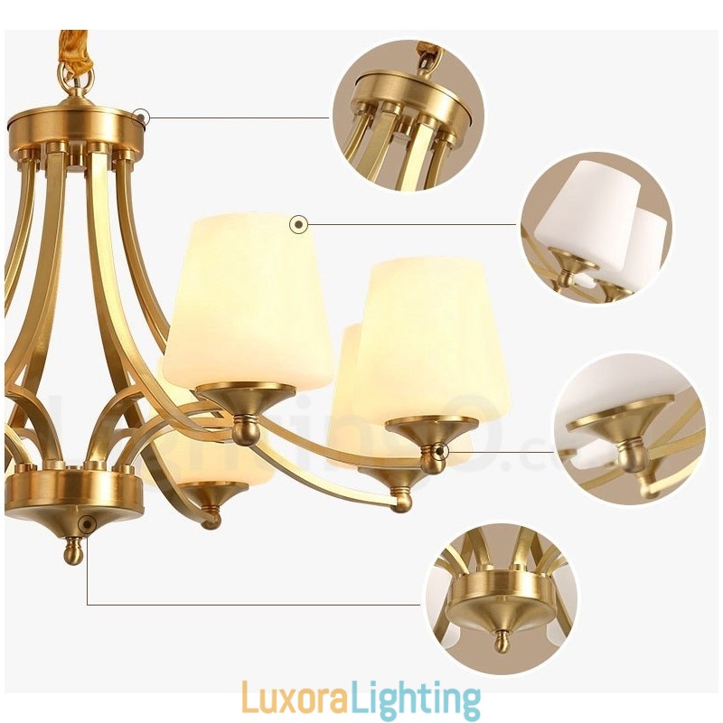 Designer Touch Decorative Pure Brass Large Luxurious Rustic Retro Vintage Brass Pendant Chandelier with Glass Shades