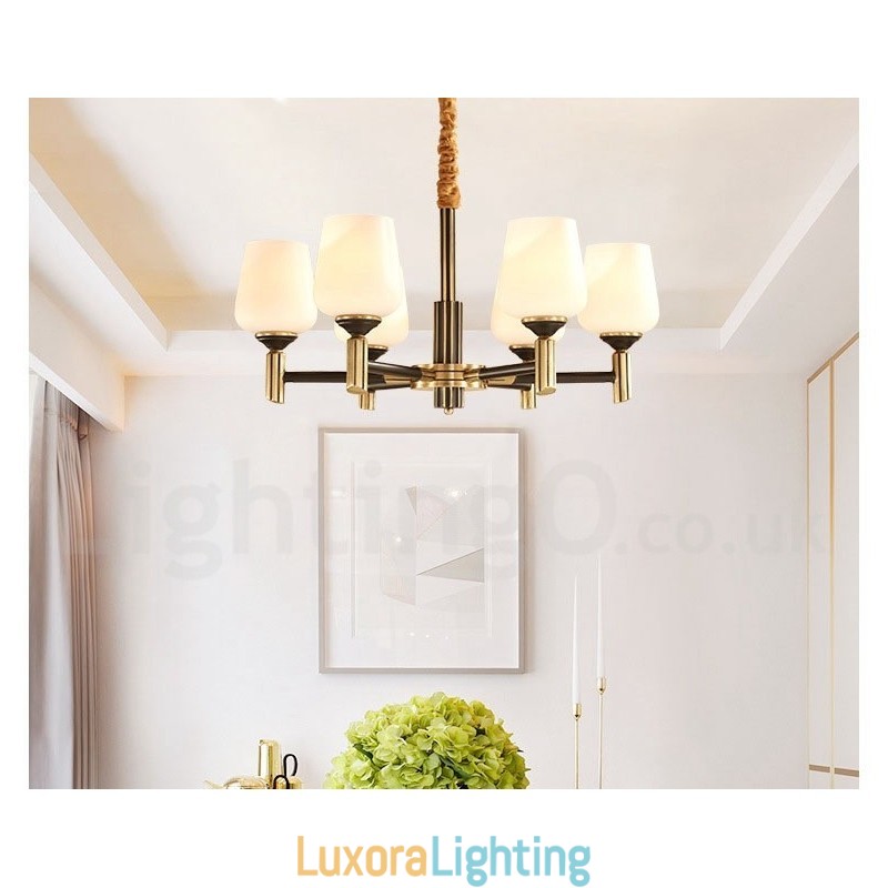 Designer Touch Decorative Pure Brass Large Luxurious Rustic Retro Vintage Brass Pendant Chandelier with Glass Shades