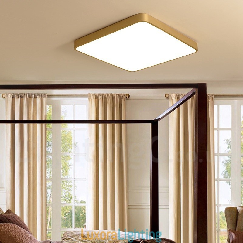 Designer Touch Decorative Ultra Thin Square Dimmable Modern Contemporary Nordic Style Flush Mount Brass Ceiling Lights with Acrylic Shade Also Can Be Used As Wall Light