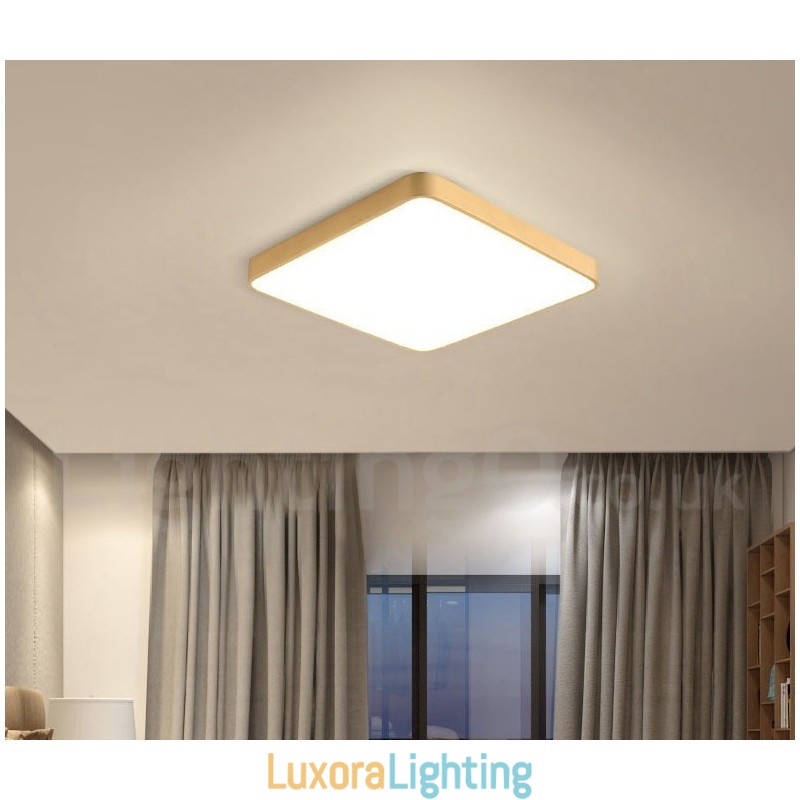 Designer Touch Decorative Ultra Thin Square Dimmable Modern Contemporary Nordic Style Flush Mount Brass Ceiling Lights with Acrylic Shade Also Can Be Used As Wall Light
