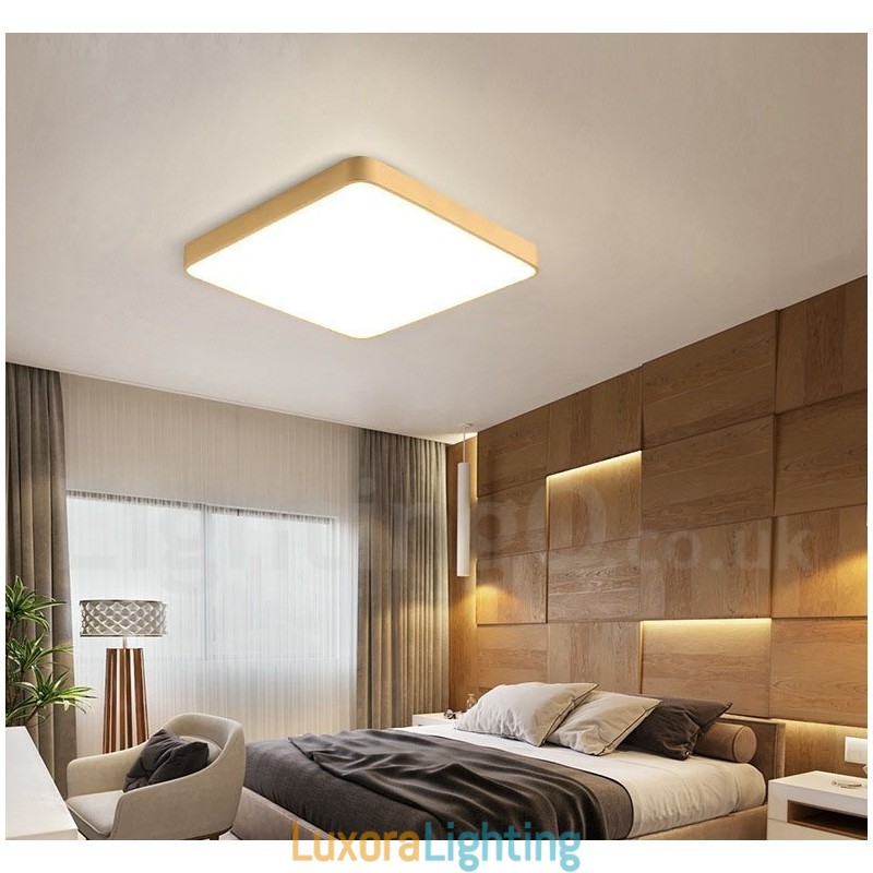 Designer Touch Decorative Ultra Thin Square Dimmable Modern Contemporary Nordic Style Flush Mount Brass Ceiling Lights with Acrylic Shade Also Can Be Used As Wall Light
