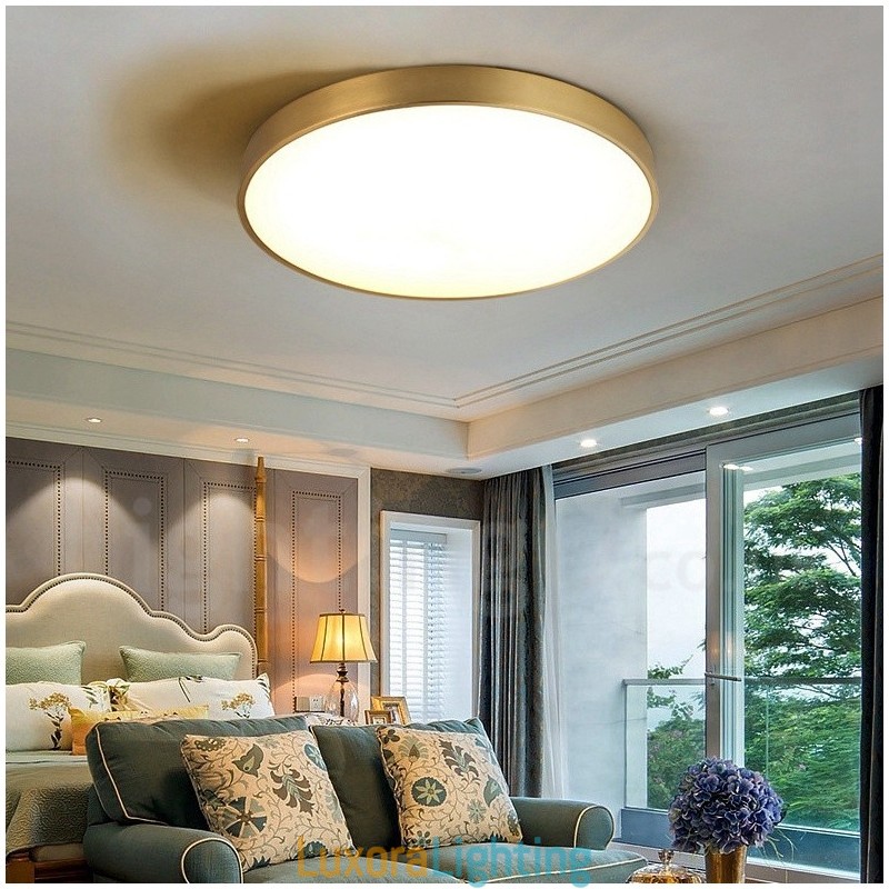 Designer Touch Decorative Ultra Thin 100% Brass Round Dimmable Modern Contemporary Nordic Style Flush Mount Brass Ceiling Lights with Acrylic Shade Also Can Be Used As Wall Light