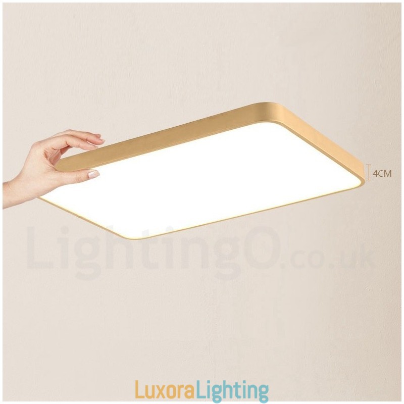 Designer Touch Decorative Ultra Thin Rectangle Dimmable Modern Contemporary Nordic Style Flush Mount Brass Ceiling Lights with Acrylic Shade Also Can Be Used As Wall Light