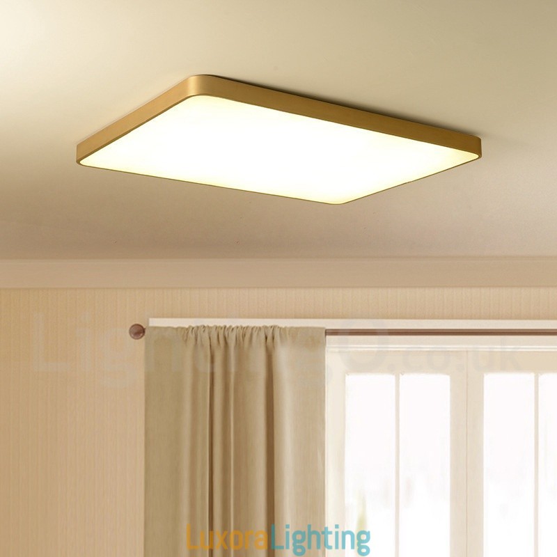 Designer Touch Decorative Ultra Thin Rectangle Dimmable Modern Contemporary Nordic Style Flush Mount Brass Ceiling Lights with Acrylic Shade Also Can Be Used As Wall Light