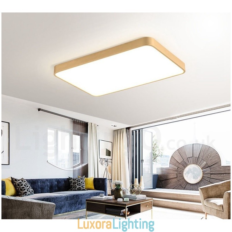 Designer Touch Decorative Ultra Thin Rectangle Dimmable Modern Contemporary Nordic Style Flush Mount Brass Ceiling Lights with Acrylic Shade Also Can Be Used As Wall Light