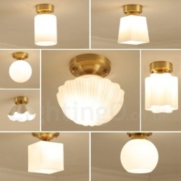 Designer Touch Decorative Pure Brass Rustic Lodge Nordic Style Flush Mount Ceiling Lights with Glass Shade
