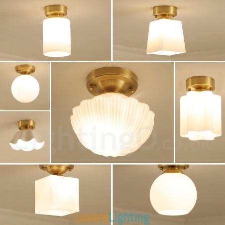 Designer Touch Decorative Pure Brass Rustic Lodge Nordic Style Flush Mount Ceiling Lights with Glass Shade