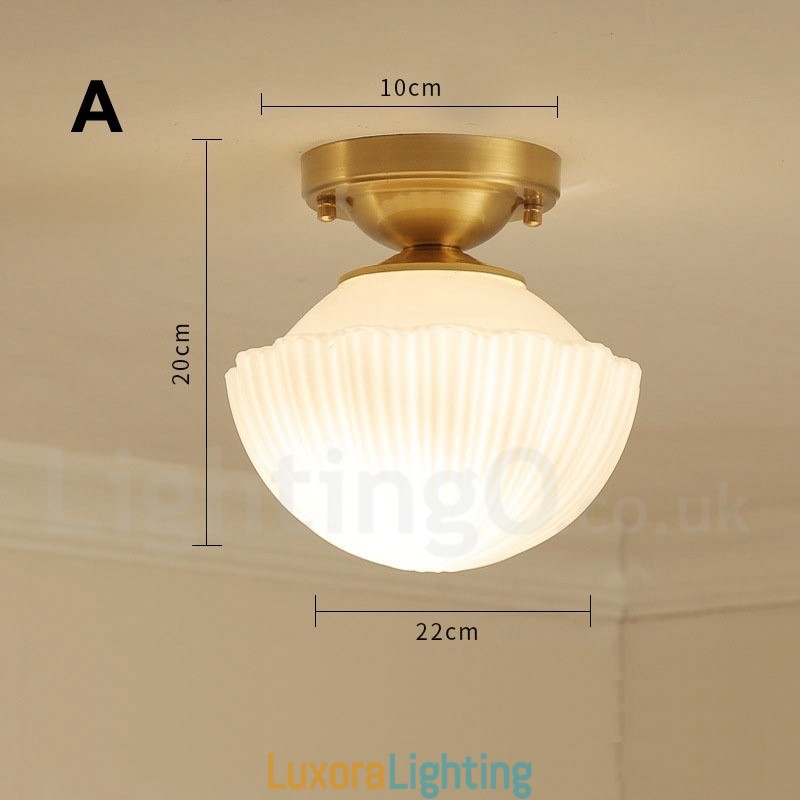 Designer Touch Decorative Pure Brass Rustic Lodge Nordic Style Flush Mount Ceiling Lights with Glass Shade