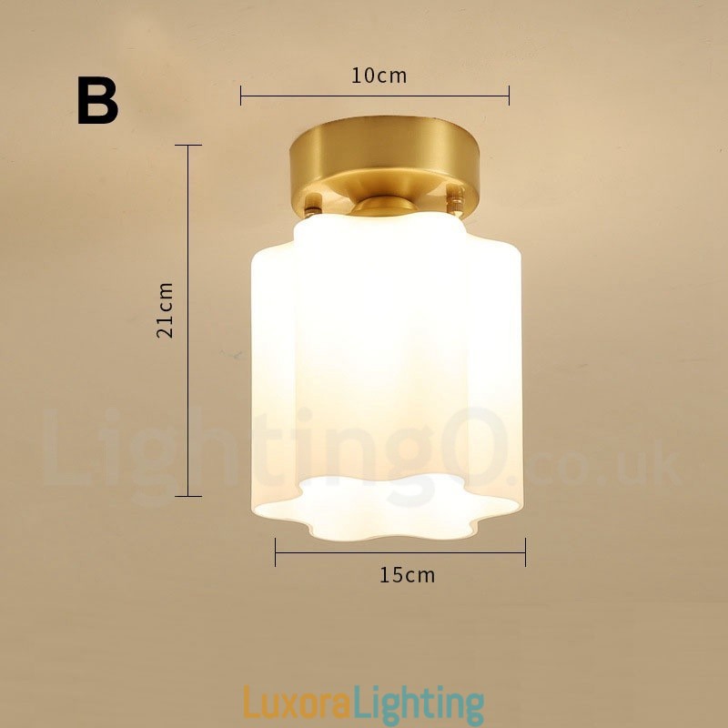 Designer Touch Decorative Pure Brass Rustic Lodge Nordic Style Flush Mount Ceiling Lights with Glass Shade