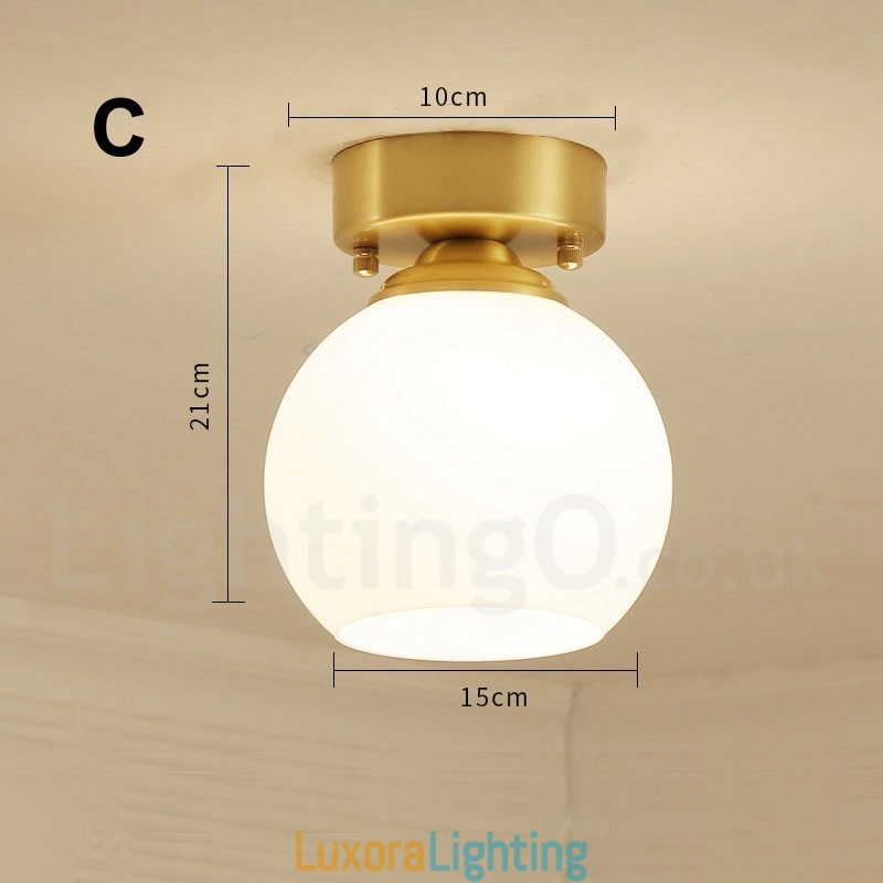 Designer Touch Decorative Pure Brass Rustic Lodge Nordic Style Flush Mount Ceiling Lights with Glass Shade