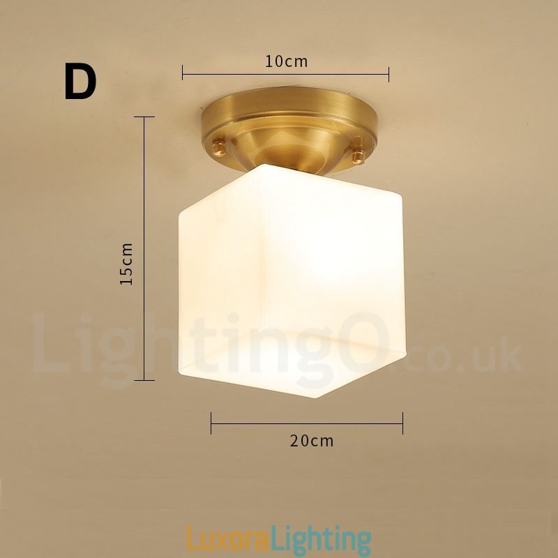Designer Touch Decorative Pure Brass Rustic Lodge Nordic Style Flush Mount Ceiling Lights with Glass Shade